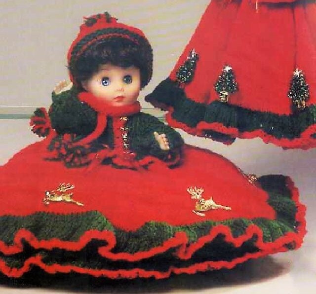 Vintage Knitting Pattern 13" Christmas Bed Doll Pillow Doll & Music Box Doll Dress Outfit 13 Inch Dolls PDF Instant Digital Download DK