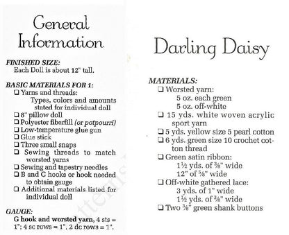 Vintage Crochet Pattern 12" Pretty Daisies & Lace Pillow Doll Bed Doll Flower Dress PDF Instant Digital Download 10 Ply
