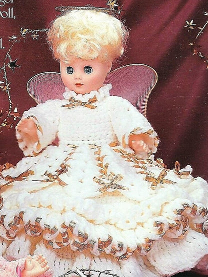 Vintage Crochet Pattern Angel and Ribbon Dress Bed Doll Music Box or Pillow Doll Outfits for 13 Inch Dolls PDF Instant Digital Download