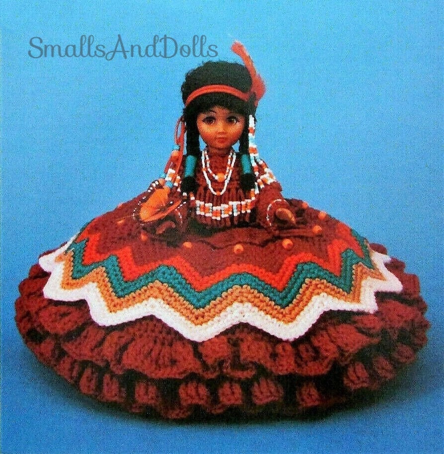 Vintage Crochet Pattern Indian Princess Pillow Doll Bed Doll PDF Instant Digital Download 10 Ply Beaded Embellishments