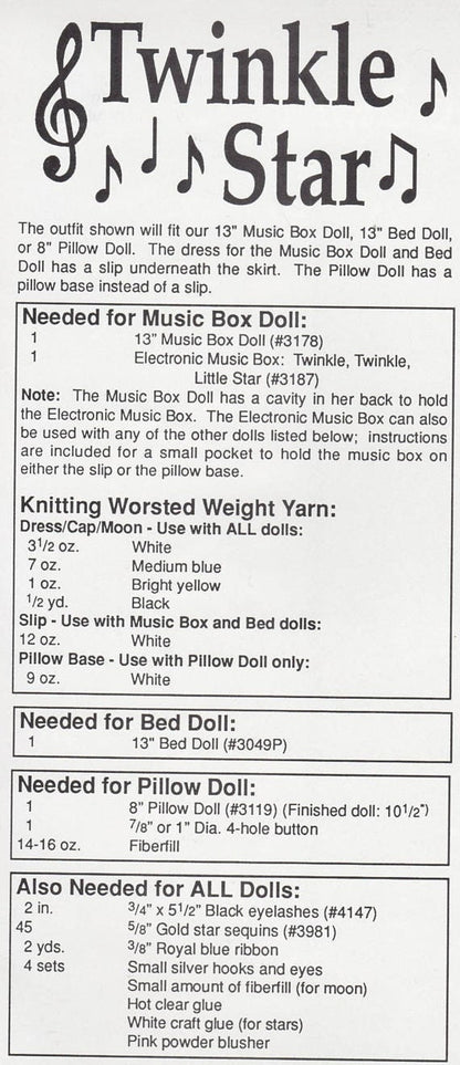Vintage Crochet Pattern Twinkle Star Bed Doll Pillow Doll Music Box Doll Outfit Moon Dress Nightgown PDF Instant Digital Download 13" Dolls