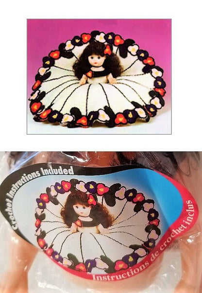 Vintage Crochet Pattern Tiffany Pillow Doll Bed Doll Stained Glass Pansies Flower Dress PDF Instant Digital Download 10 Ply