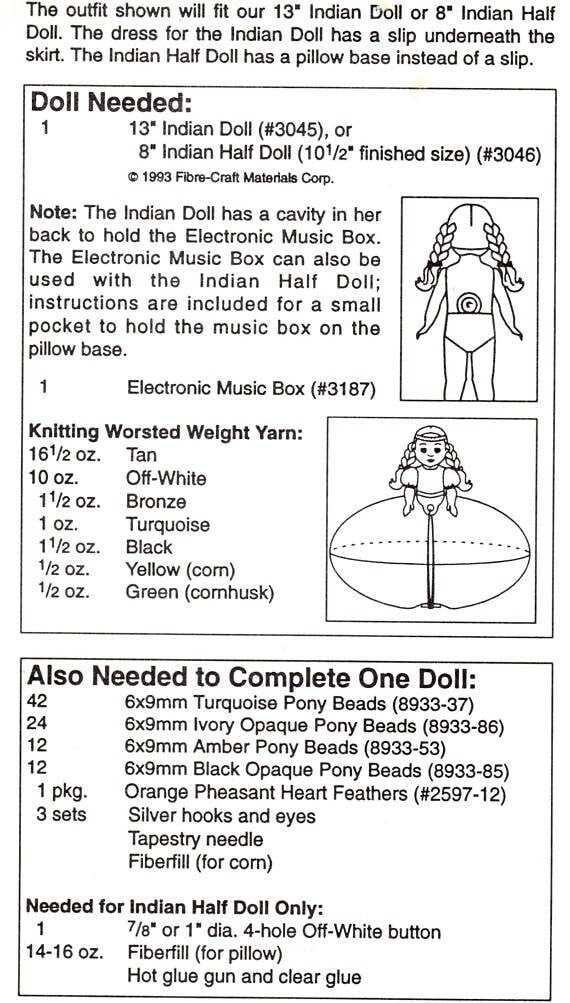 Vintage Crochet Pattern 13" Harvest Moon Indian Princess Pillow Music Box Bed Doll PDF Instant Digital Download Native American Doll Outfit