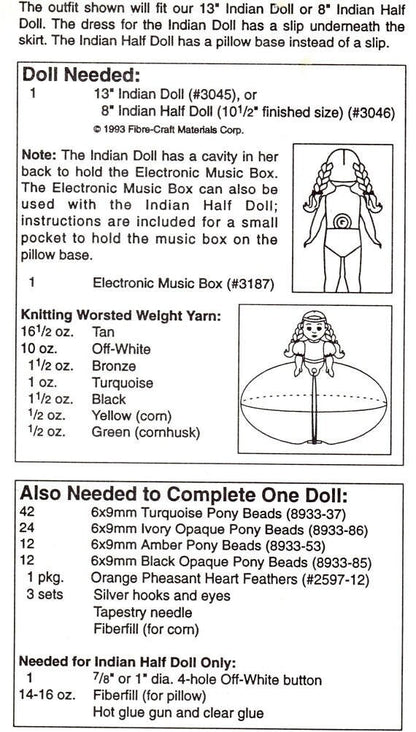 Vintage Crochet Pattern 13" Harvest Moon Indian Princess Pillow Music Box Bed Doll PDF Instant Digital Download Native American Doll Outfit