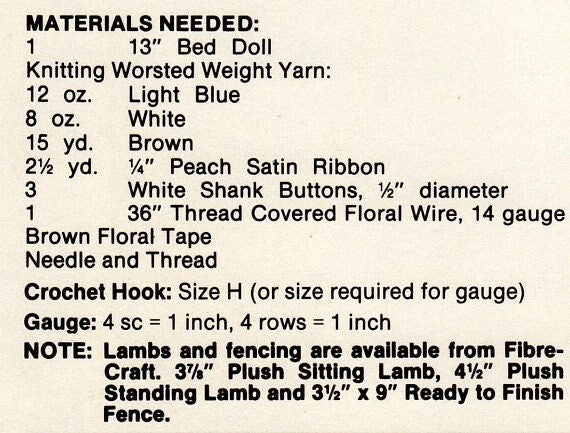 Vintage Crochet Pattern Southern Belle or Little Bo Peep Outfit for 13 Inch Bed Dolls Dress Hat Staff PDF Instant Digital Download 10 Ply