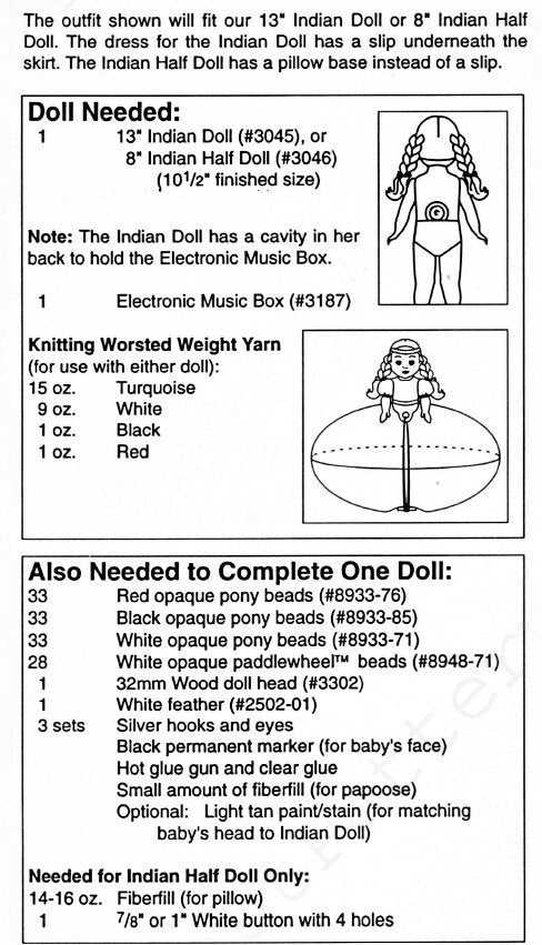 Vintage Crochet Pattern 13" Cactus Flower Indian Princess Pillow or Standing Bed Doll Outfit Dress PDF Instant Digital Download 10 Ply