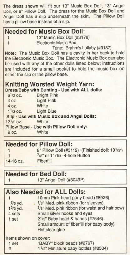 Vintage Crochet Pattern 13" Mother's Lullaby Bed Doll Music Box or Pillow Doll  PDF Instant Digital Download 10 Ply