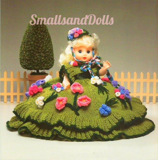 Vintage Knitting Pattern Spring Blossoms Pillow Doll Bed Doll Dress Outfit PDF Instant Digital Download DK