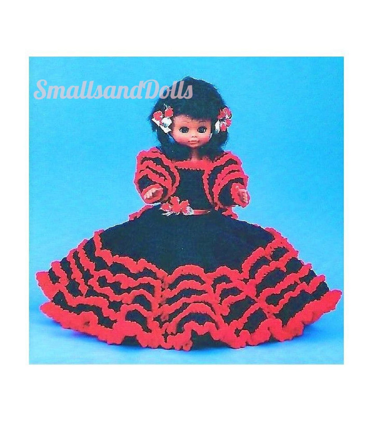 Vintage Crochet Pattern 13" Spanish Dancer Bed Doll Ruffled Flamenco Dress Outfit PDF Instant Digital Download 10 Ply