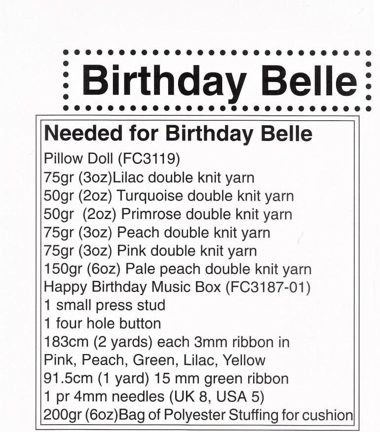 Vintage Knitting Pattern Birthday Belle Pillow Doll Music Box Bed Doll Tiered Ruffle Dress PDF Instant Digital Download DK