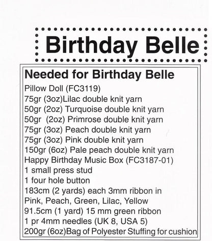Vintage Knitting Pattern Birthday Belle Pillow Doll Music Box Bed Doll Tiered Ruffle Dress PDF Instant Digital Download DK