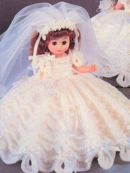 Vintage Crochet Pattern 13" Bride Bed Doll Music Box or Pillow Doll PDF Instant Digital Download Dolly Bridal Outfit 10 Ply