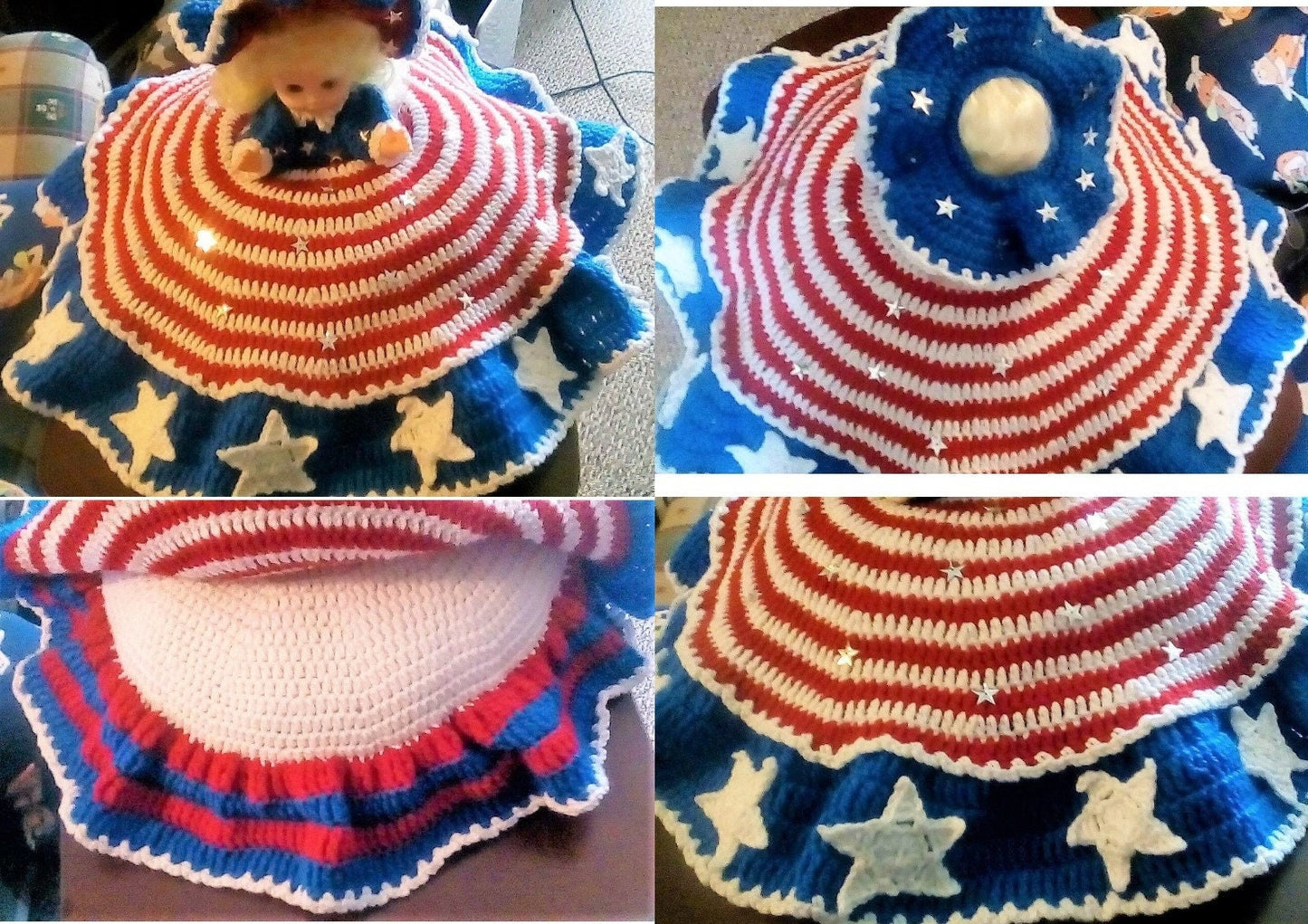 Vintage Crochet Pattern 13" Patriotic American Bed Pillow Doll Dress Hat PDF Instant Digital Download Red White Blue July 4th Doll 10 Ply