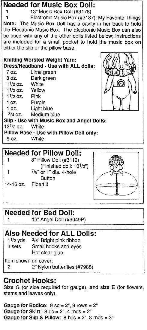 Vintage Crochet Pattern Favorite Things 13" Bed Doll Pillow Doll Music Box Doll Outfit Summer Flowers Dress PDF Instant Digital Download