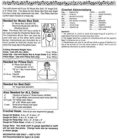 Vintage Crochet Pattern 13" Bride Bed Doll Music Box or Pillow Doll PDF Instant Digital Download Dolly Bridal Outfit 10 Ply