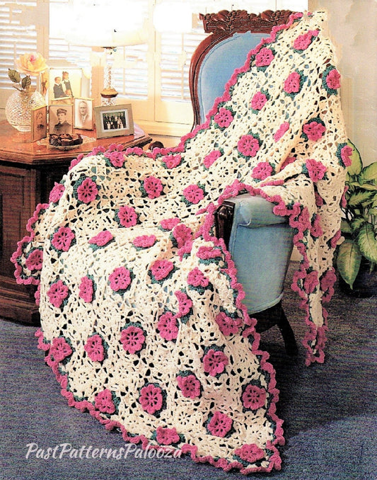 Vintage Crochet Pattern Victorian Ruffles and Roses Afghan PDF Instant Digital Download Granny Square Petal Flower Motif Blanket 10 Ply