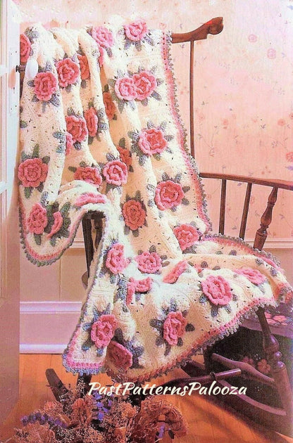 Vintage Crochet Pattern Victorian Rose Granny Square Afghan PDF Instant Digital Download Pretty Flower Motif Blanket 10 Ply