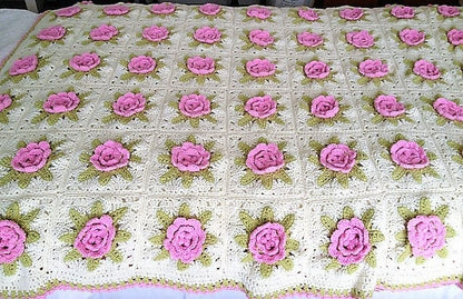 Vintage Crochet Pattern Victorian Rose Granny Square Afghan PDF Instant Digital Download Pretty Flower Motif Blanket 10 Ply