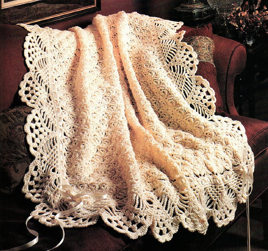 Vintage Crochet Pattern Victorian Lace Afghan Throw PDF Instant Digital Download Heirloom Christening Lapghan Ecru White 46x58