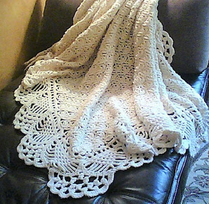 Vintage Crochet Pattern Victorian Lace Afghan Throw PDF Instant Digital Download Heirloom Christening Lapghan Ecru White 46x58