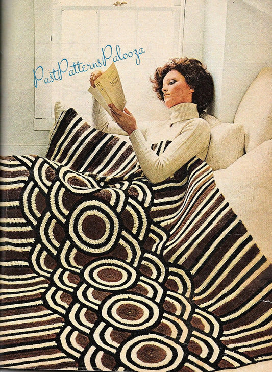 Vintage Crochet Afghan Galaxy Afghan Retro Mod Circles Stripes Op Art Blanket PDF Instant Digital Download 10 Ply