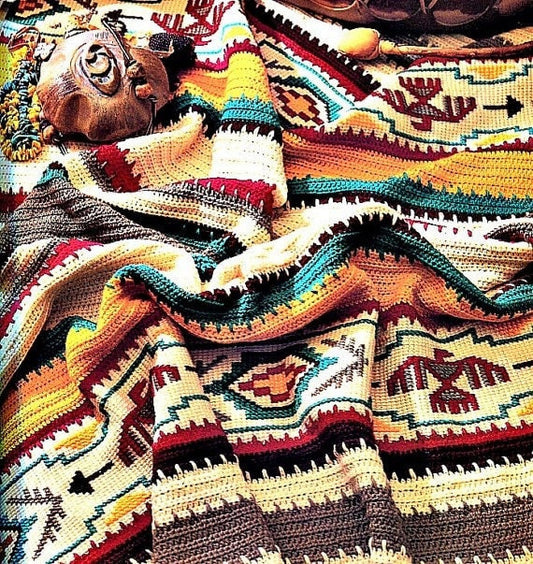 Vintage Crochet Afghan Indian Blanket Pattern PDF Instant Digital Download Navajo Southwestern Aztec Tunisian Stitch 50x70 10 Ply