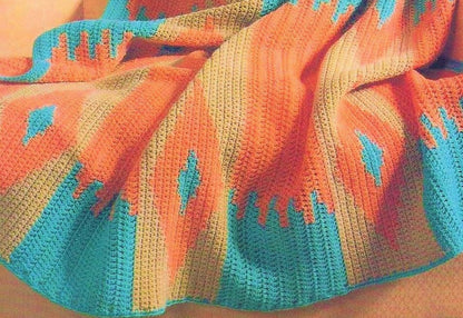 Vintage Crochet Afghan Pattern Southwestern Navajo Indian Blanket PDF Instant Digital Download Navajo Indian Geometric Diamonds Throw 10 Ply