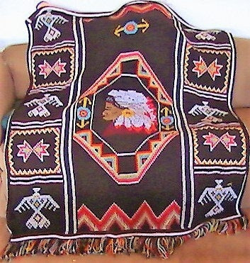 Vintage Crochet Afghan American Indian Blanket Pattern PDF Instant Digital Download Indian Chief Head Throw 4 Ply