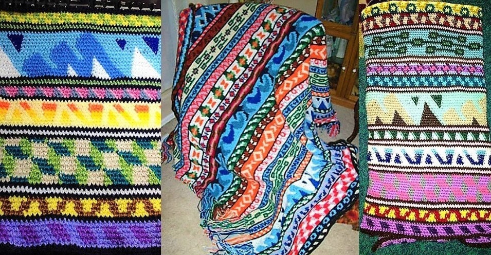Vintage Crochet Pattern Striped Odyssey Banded Afghan Blanket PDF Instant Digital Download Scrap Yarn Throw 29 Patterned Stripes 10 Ply