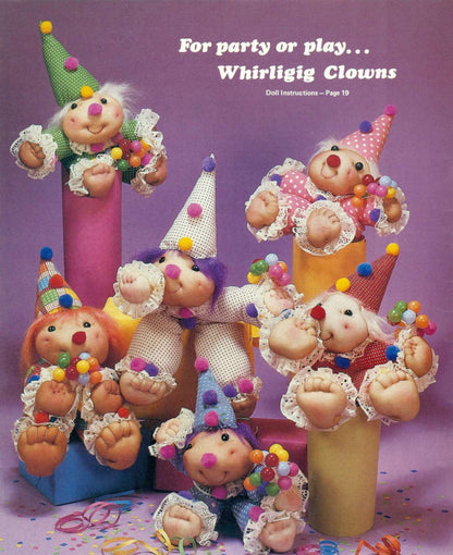 Vintage Sewing Patterns Soft Sculpture Toy Dolls Clowns Animals with Outfits PDF Instant Digital Download Cute Sculptured Dolls