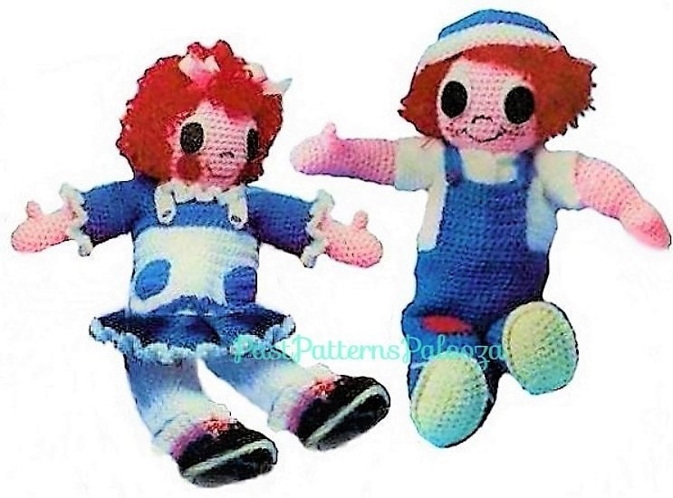 Vintage Crochet Pattern 20" Classic Raggedy Ann & Andy Rag Dolls PDF Instant Digital Download Cute Amigurumi Soft Toy Dolls 10 Ply
