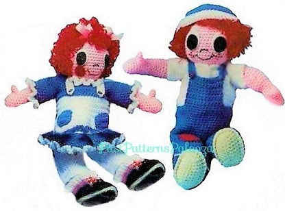 Vintage Crochet Pattern 20" Classic Raggedy Ann & Andy Rag Dolls PDF Instant Digital Download Cute Amigurumi Soft Toy Dolls 10 Ply