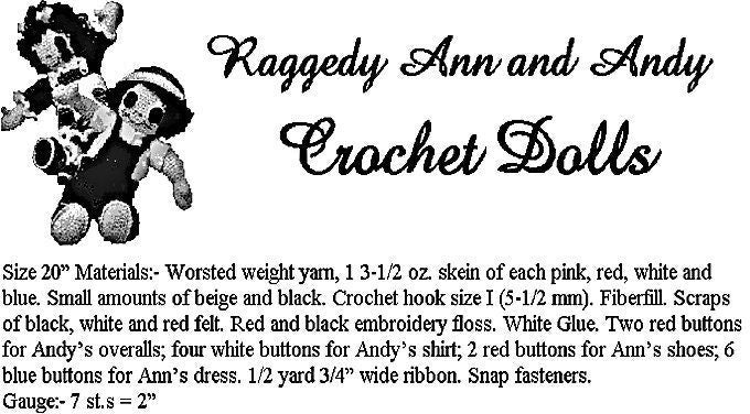 Vintage Crochet Pattern 20" Classic Raggedy Ann & Andy Rag Dolls PDF Instant Digital Download Cute Amigurumi Soft Toy Dolls 10 Ply