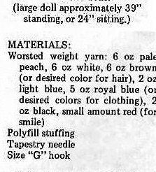 Vintage Crochet Pattern Giant Life Sized Doll 39 Inch Tall PDF Instant Download Soft Toy Plush Tall Large Amigurumi Dolly 10 Ply