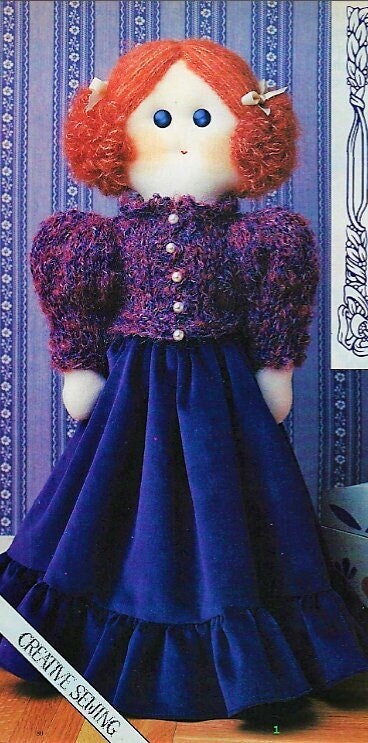 Vintage Sewing Pattern 19" Victorian Girl Toy Doll and Wardrobe Soft Sculpture PDF Instant Digital Download Old Fashioned Fabric Rag Doll
