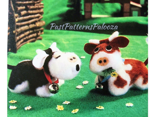 Vintage Sewing Pattern 3" Miniature Cows Fleece Fabric Soft Toy Dolls PDF Instant Digital Download Sewn Cute Mooing and Chewing Farm Animals