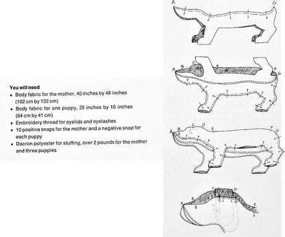 Vintage Sewing Pattern Sleepy Beagle Puppy Dog Family Litter Soft Toy Dolls PDF Instant Digital Download 33" Mama 12" Snap on Puppies