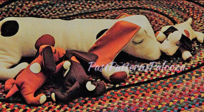 Vintage Sewing Pattern Sleepy Beagle Puppy Dog Family Litter Soft Toy Dolls PDF Instant Digital Download 33" Mama 12" Snap on Puppies