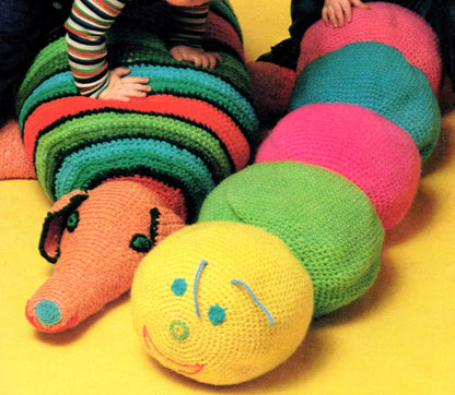 Vintage Crochet Pattern Large 4-5 Ft Caterpillar Armadillo Soft Toy Dolls Floor Pillows PDF Instant Digital Download Retro Amigurumi Plushie