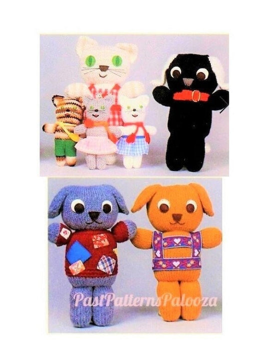 Vintage Knitting Pattern Cute Puppy Dog Kitty Cat Kittens Families Amigurumi Soft Toy Dolls PDF Instant Digital Download Kitsch Kawaii Pets