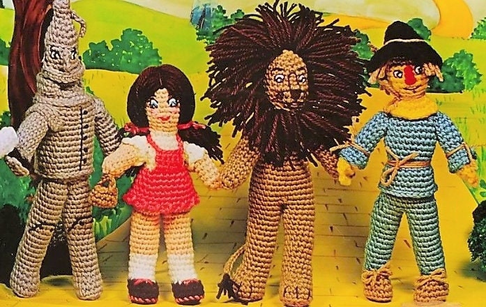 Vintage Crochet Pattern 10-12" The Wizard Of Oz Dolls PDF Instant Digital Download Dorothy Lion Tin Man Scarecrow Soft Toy Amigurumi 8 Ply
