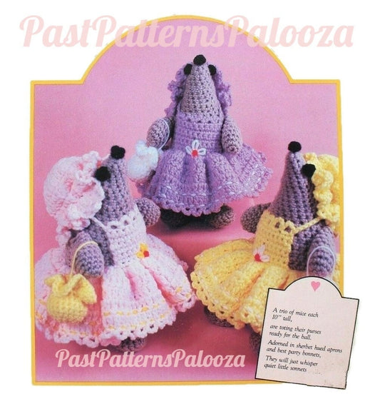 Vintage Crochet Pattern 10" Cute Sunbonnet Mice Soft Toy Dolls Pinafores Sun Bonnets PDF Instant Digital Download Amigurumi Plush Lady Mouse 4 Ply