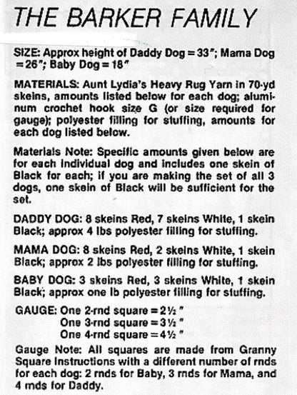 Vintage Crochet Pattern Large 18-33" Puppy Dog Family Granny Square Animal Dolls Amigurumi PDF Instant Digital Download Soft Toy Pillows