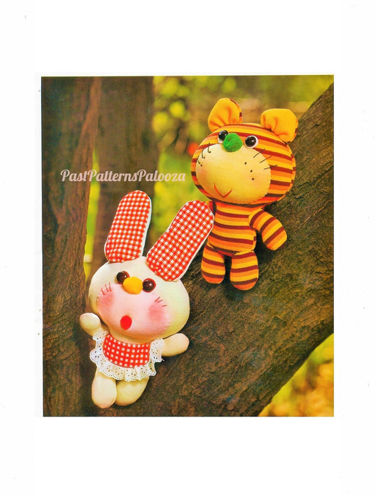 Vintage Sewing Pattern Bunny Rabbit and Tiger Soft Fabric Toy Dolls PDF Instant Digital Download Cute Retro Stuffed Animals