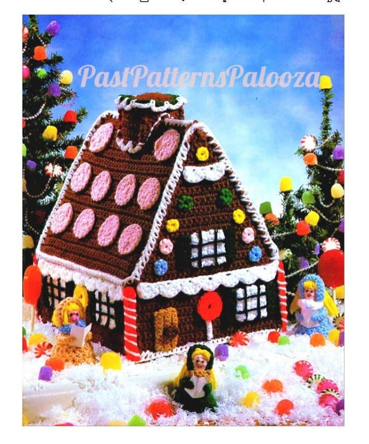 Vintage Crochet Pattern 12" Christmas Gingerbread Cookie House with Caroler Dolls Display Centerpiece PDF Instant Digital Download 4 Ply