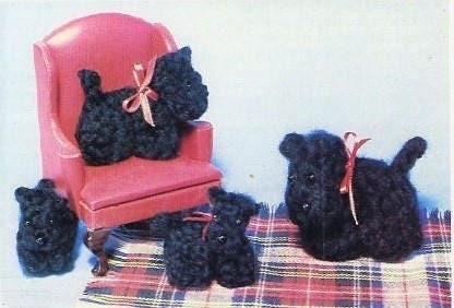 Vintage Crochet Pattern Mini Scottie Dog Puppies Amigurumi in 5 Sizes PDF Instant Digital Download Miniature Soft Toy Dolls