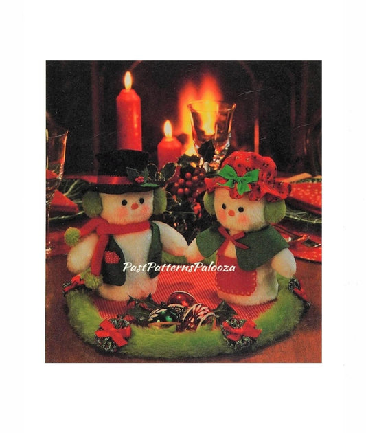 Vintage Christmas Sewing Pattern 7" Mr and Mrs Frosty the Snowman Soft Toy Dolls PDF Instant Digital Download Faux Fur Fabric Snow Couple