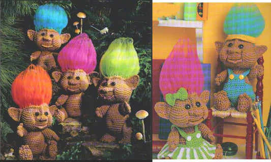 Vintage 10" Woodland Trolls Crochet Pattern PDF Instant Digital Download Retro '80s Amigurumi Boy Girl Troll Dolls 10 Ply