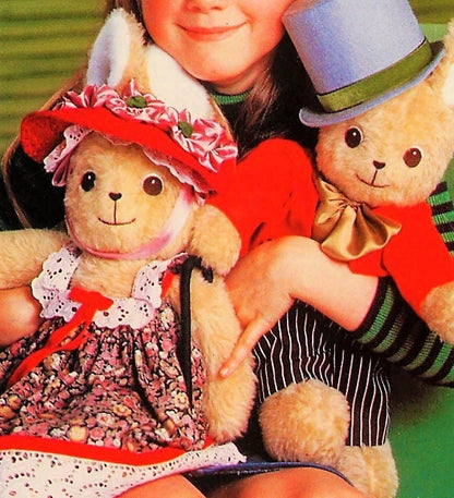 Vintage Sewing Pattern 18" Mr and Mrs Bunny Rabbit Soft Dolls Plush Faux Fur Fabric PDF Instant Digital Download Stuffed Soft Toys
