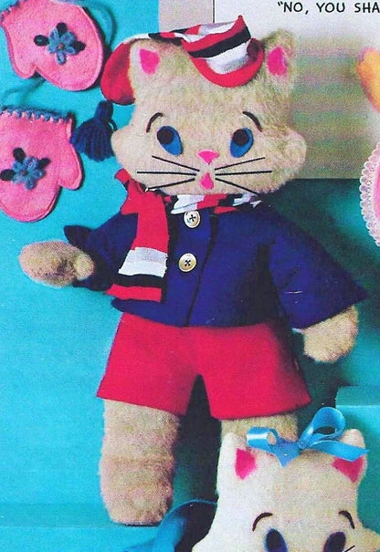 Vintage Sewing Pattern 16" Three Little Kittens Soft Fleece Toy Dolls PDF Instant Digital Download Kitty Cats To Sew Nursery Rhyme Plushies